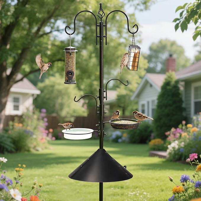ERYTLLY Bird Feeders Bird Feeding Station Kit Bird Feeding Pole Wild Bird Feeder Hanging Kit with Squirrel Guard Baffle Suet Cage Tube Bird Feeder Planter Hanger Multi Feeder for Attracting Wild Birds - Image 2
