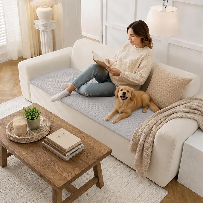 Warmstar Waterproof Couch Cover for Dogs Washable,Brick Pattern Short Plush Pet Couch Covers for Sofa,Soft Sofa Cover Non-Slip for 3 Cushion Couch Sofa Pet Friendly (Grey, 27.6" x 59") - Image 2