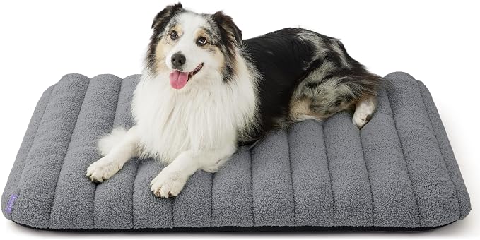 LE SURE Cute Orthopedic Dog Bed Large Sized Dog, Waterproof Chic Flat Pet Beds with Removable Washable Cover, Fuzzy Thick Egg Crate Foam Pet Mat for Indoor Use (36" x 27", Grey) by Lesure