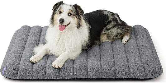 LE SURE Cute Orthopedic Dog Bed Large Sized Dog, Waterproof Chic Flat Pet Beds with Removable Washable Cover, Fuzzy Thick Egg Crate Foam Pet Mat for Indoor Use (36" x 27", Grey) by Lesure