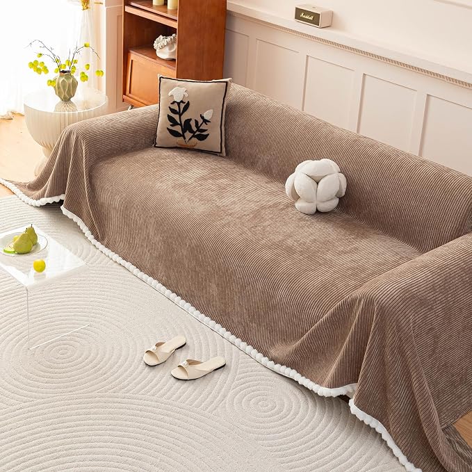 ROOMLIFE Boho Couch Covers for Sofa Washable for 3 Cushion Couch Chenille | Furniture Protector Sofa Couch Cover for Dogs, Soft Breathable Sofa Slipcover, Couch Throw Blankets with Tassels 71''X134'' - Image 3