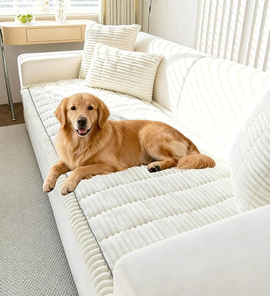 OTOB Couch Covers for Dogs Washable, Non Slip Loveseat Pet Sofa Protector | Cream, 23.6" x 47.2", Soft Fuzzy Plush, All Seasons, Pet Friendly Furniture Protector, Breathable, Thick Wear-Resistant by OTOB