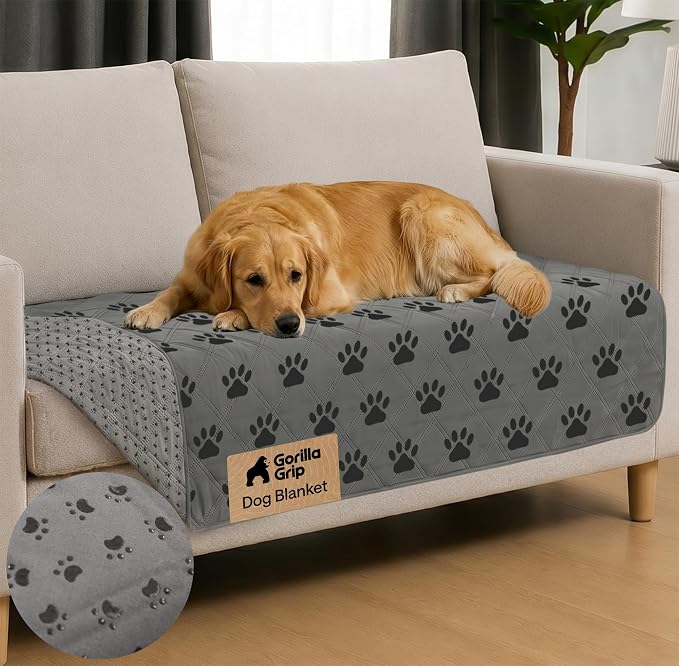 GORILLA GRIP® Waterproof Dog Blanket, Leakproof Couch Cover for Dogs, Silicone Grip Backing, Protects Sofa, Sectional, Bed, Crate, Car & RV, Tear-Resistant Washable Senior Pet Blanket, 50x40, Gray Paw by Unknown