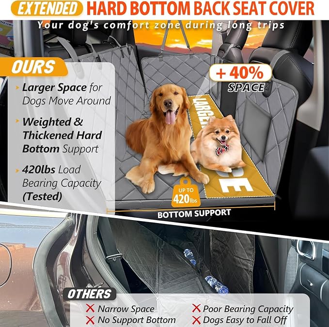 Back Seat Extender for Dogs-Large Space, Dog Car Seat Cover Hard Bottom Holds 420lb, Sturdy Backseat Extender for Dogs, Upgraded Waterproof Pet Car Bed Dog Hammock for Car, SUV, Truck, Grey - Image 2