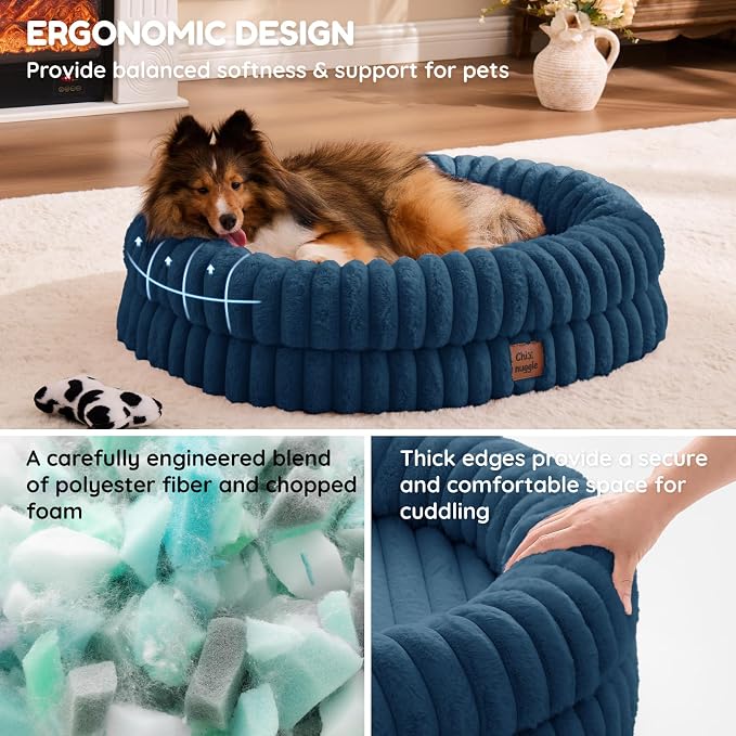 ChiXnuggle Orthopedic Dog Bed, Washable Cover, Faux Fur Bolster Pet Couch | waterproof,egg crate foam,non-slip bottom,for small medium dogs,navy,30*24*7,dog sofa,puppy bed - Image 4