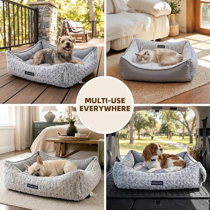 Mora Pets Cool & Warm Reversible Dog Bed for Medium Sized Dogs Washable, Claming Dog Bed Rectangle Soft Sleeping Puppy Bed Pet Cuddler with Anti Slip Bottom, Fluffy Grey Rose (30''x24''x8'') - Image 6