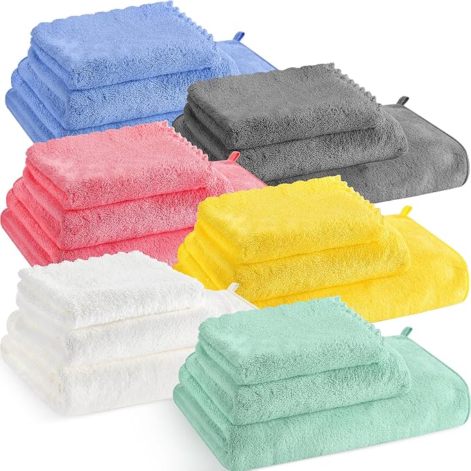 Moukeren 18 Pcs Microfiber Bath Towel Set 6 Bath Towels 6 Hand Towels 6 Washcloths Soft Coral Velvet Highly Absorbent Bathroom Towel for Fitness Sports Yoga Travel(Classic Colors) by Moukeren