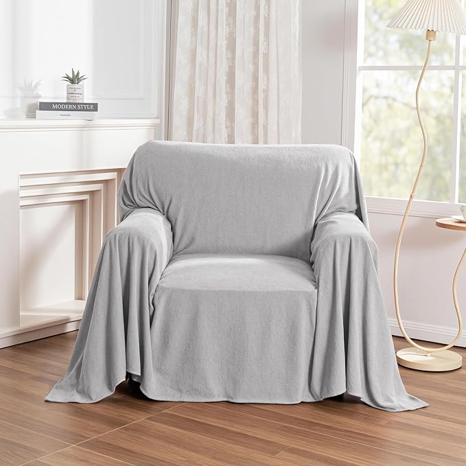 MYSKY HOME Armchair Couch Cover for Sofa, Couch Covers for Dogs Washable Blanket Modern Sofa Slipcovers, Super Soft Sofa Cover for Reclining Couch, 71" x 91", Light Grey - Image 9