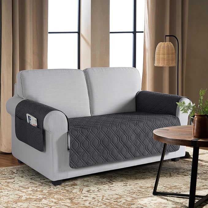 VANSOFY Waterproof Loveseat Couch Cover for Pets, Charcoal Gray, 54" | Non-Slip, Washable, Utility Pockets, Pet Friendly, Furniture Protector Slipcover for 2 Cushion Plus Couch - Image 2