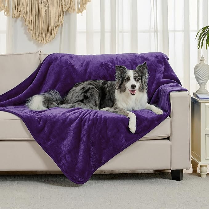 Waterproof Blanket for Bed Couch Sofa, Soft Liquid Pee Proof Pet Blanket for Dog Puppy Cat, Reversible Sherpa Fleece Furniture Protector (Dark Purple, 60x80 inches) - Image 2