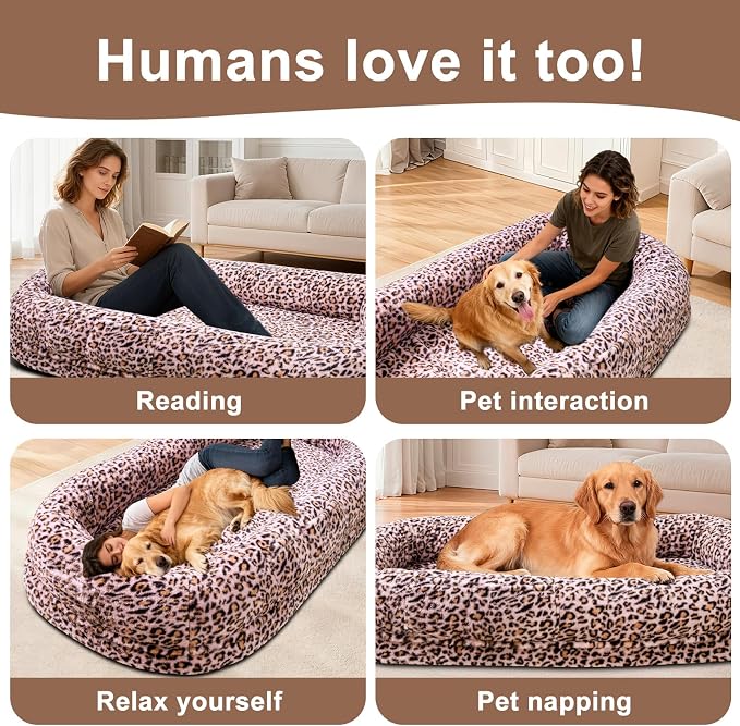 Human Dog Bed for Adult,Large Dog Bed 70"x38"x10" | Orthopedic Washable XL Dog Bed with Memory Foam (Pink leopard print) - Image 3