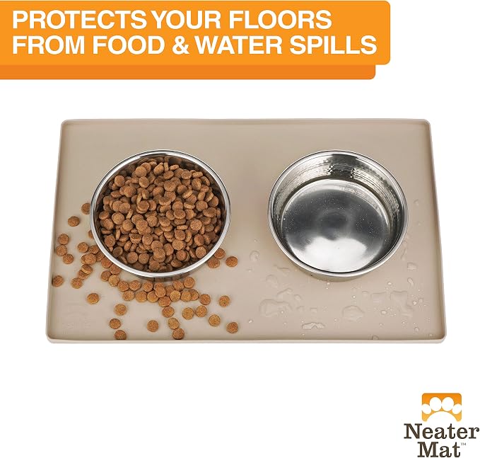 Neater Pet Brands Neater Mat Pet Mats for Food and Water, Cat & Dog Bowl Mat Waterproof Silicone, Feeding Tray, Dog Food Mats for Floors, Placemat w/Raised Edge for Under Bowls, 32" x 24", Cappuccino - Image 2