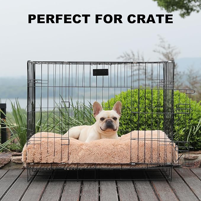Bedfolks Waterproof Dog Crate Bed,Plush Dog Bed with Removable Washable Cover,Faux Fur Dog Crate Pad for Large Dogs,Fluffy Dog Kennel Bed 35"x23",Solid Camel - Image 3