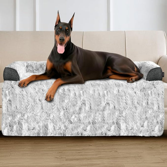 Calming Extra Large Dog Bed for Couch, 53 x 39.3 inch Removable Couch Cover for Dogs Washable, Non-Slip Fluffy Plush Dog Sofa Mat for Furniture Protector - Grey by blunique