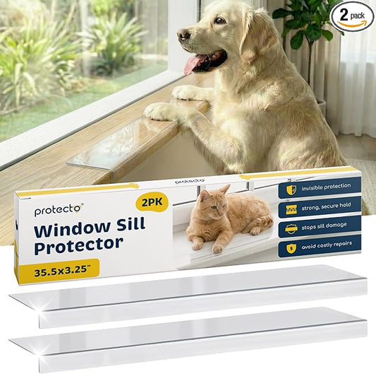 PROTECTO 2-Pack Window Sill Protector from Dogs & Cats, 35.5 x 3.25 in | Clear Window Guards from Cats Scratching, Chewing & Clawing - Keep Your Sills Smooth & Paws Safe - Strong Window Sill Cover by protecto
