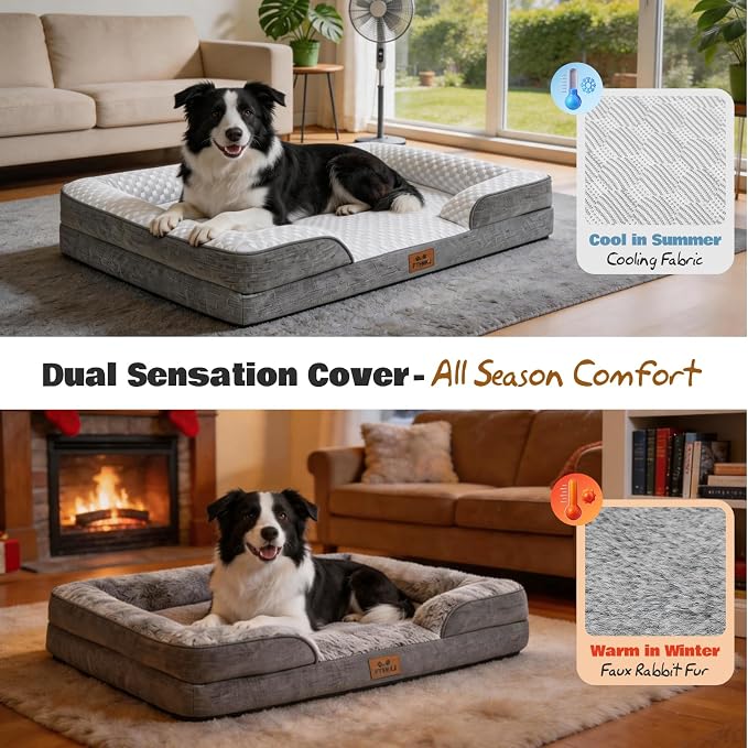 Orthopedic Dog Bed Large Sized Dog with 2 Pack Removable Washable Covers - Soft Plush & Cooling Surface, Waterproof Dog Bed 36 Inch Pet Bed with Egg-Crate Foam and Non-Skid Bottom - Image 2