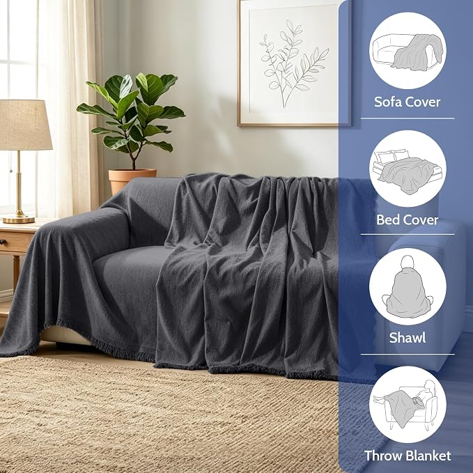Chenille Couch Cover for Dogs, Boho Sofa Cover Washable Couch Cover, 3 Cushion Sofa Cover, Pet Throw Blankets for Couches with Tassel Furniture Protector Covers,71"×118",Dark Gray - Image 7