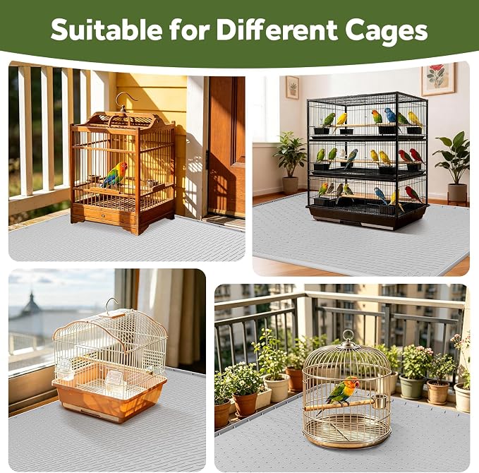 Silicone Bird Cage Mat 57" x 40" Under Crate Floor Protector, Light Grey | Extra Large Waterproof Bird Cage Liner with Raised Edges, Non-Slip Under Crate Mat for Dog Cages, Kennels, Reptile Aquariums - Image 6