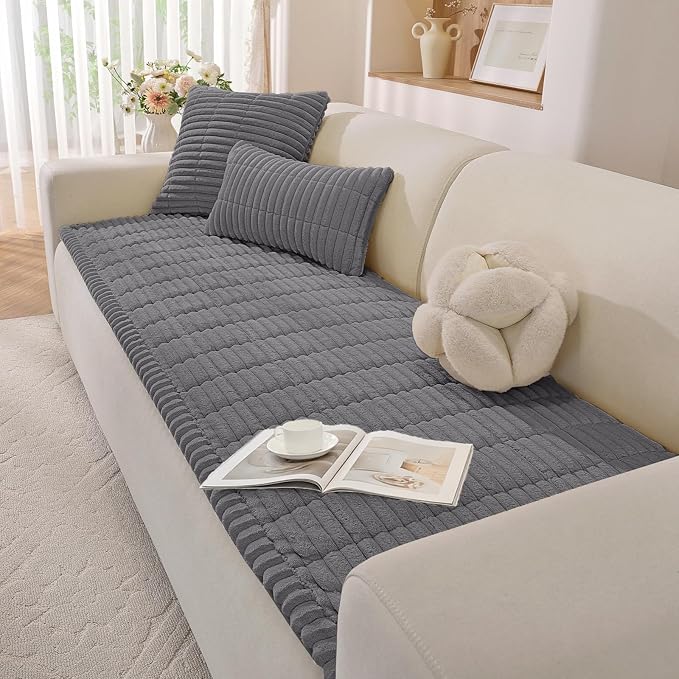Fuzzy Pet Couch Covers for Dogs Washable, Thick Couch Covers for 2 Cushion Sofa Pet Friendly, Non Slip Plush Dog Couch Cover for for Sectional, Loveseat (Charcoal Gray, 27.6" x 59") by CYCMACOHOME