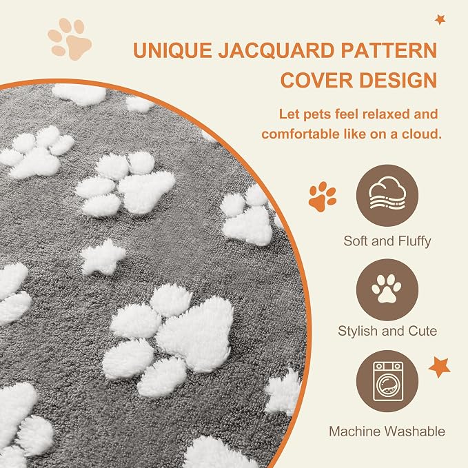 Cute Fluffy Dog Beds for Small Medium Dogs, 30"x 20", Grey Paw | Thick Dog Bed for Crate Kennel, Pet Bed with Removable Washable Cover, Anti-Slip Bottom - Image 5