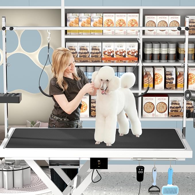 Electric Lift Pet Dog Grooming Table, Upgrade 50 Inch Heavy Duty 9'' -36'' Adjustable Height Professional Pet Grooming Table with Tool Organizer, Adjustable Overhead Arm for Large Dogs at Home, White - Image 7