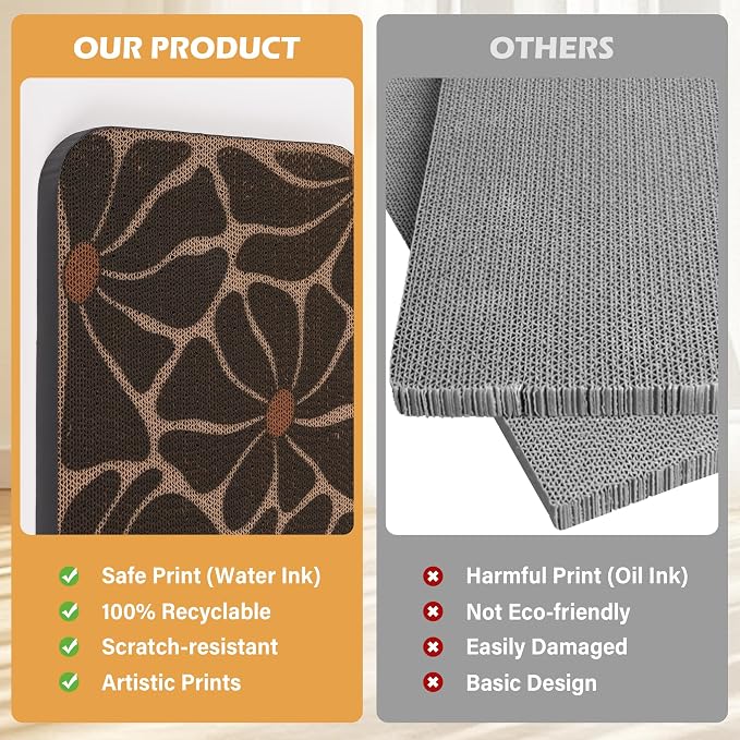 2 Pack Cat Wall Scratcher, Art Cat Scratching Board for Cats | Wall Mounted Cat Scratch Pad, Water-Based Ink, Hook&Loop Strips, Floor or Wall Use, 16.7x11x1 Inch, Black & White 4 - Image 6