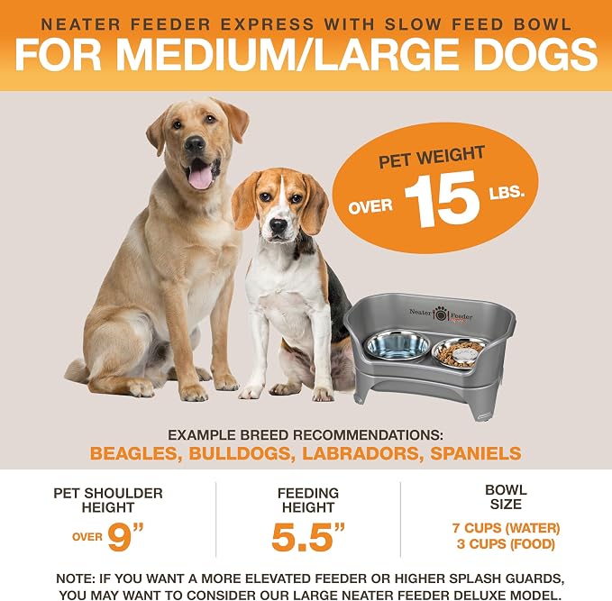 Neater Feeder - Express Model w/ Slow Feed Bowl - Mess-Proof Dog Bowls (M/L, Grey) Made in USA – Elevated, No Spill, Non-Tip, Non-Slip, Raised Stainless Steel Food/Water Pet Bowls Aid Digestion - Image 4