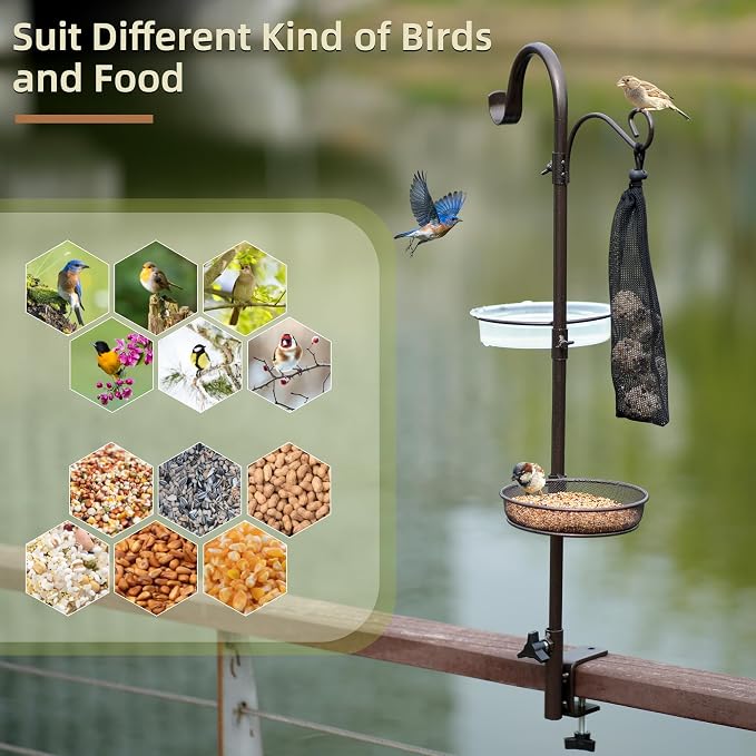ERYTLLY Deck Hook Bird Feeder Pole Bird Feeder Porch Multi Hook Bird Feeding Station Kit Multi Feeder Hanging Kit Premium Bird Bath for Attracting Wild Birds Bird Feeder Planter Hanger - Image 5
