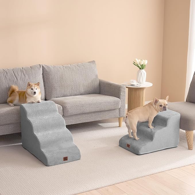 EHEYCIGA Curved Dog Stairs Ramp for High Beds 19.7" H, 4-Step Dog Steps for Small Dogs and Cats, Pet Stairs for High Bed Climbing, Non-Slip Balanced Pet Step Indoor, Light Grey - Image 8