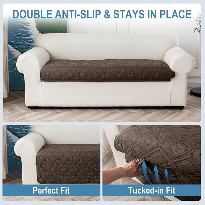 Genina 100% Waterproof Couch Cover for 4 Cushion for Dogs, Anti-Slip Sofa Covers Washable Couch Covers for Sectional L Shape Furniture Cover, 1 Piece (Coffee, Sofa X-Large) - Image 5