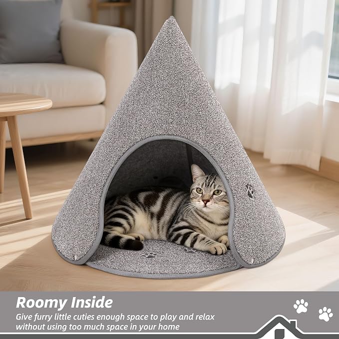 BEQHAUSE Cat Beds for Indoor Cats, Cat Cave Bed with Non-Slip Bottom, Grey | Anti-Scratch Cat House Cat Tent for Kittens and Small Dogs, Foldable Kitten Hideaway Machine Washable, 22.8 * 22.8 * 20.8in - Image 3