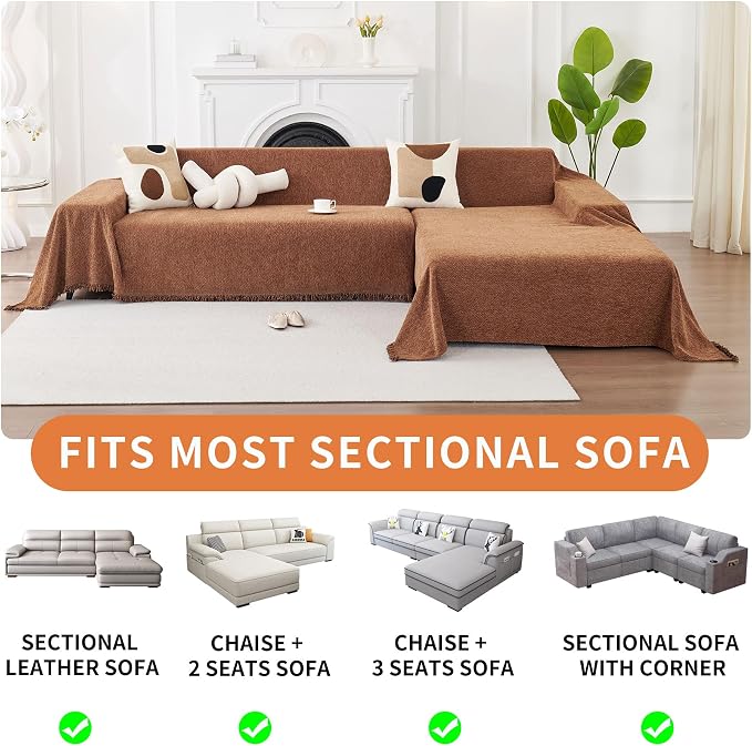 HAOMAIJIA Sectional Couch Covers L Shape 2 Pieces Washable L Shaped Couch Covers for Sectional Sofa Non Slip Couch Cover Blanket for Dogs Pet Friendly Furniture Protector (Brown, 71"x118" + 71"x118") - Image 5