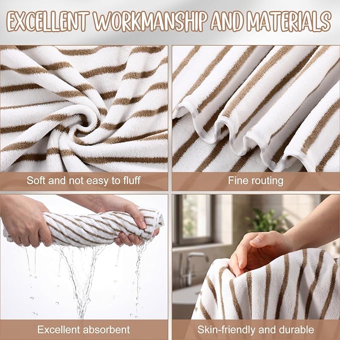 SmoothNovelty 8 Pack Microfiber Bath Towels Bulk 27'' x 60'' Oversized Bath Towel Highly Absorbent Extra Large Shower Sheets Soft Drying for Beach Pool Bathroom Salon Party(Thin Stripe,Camel) - Image 3