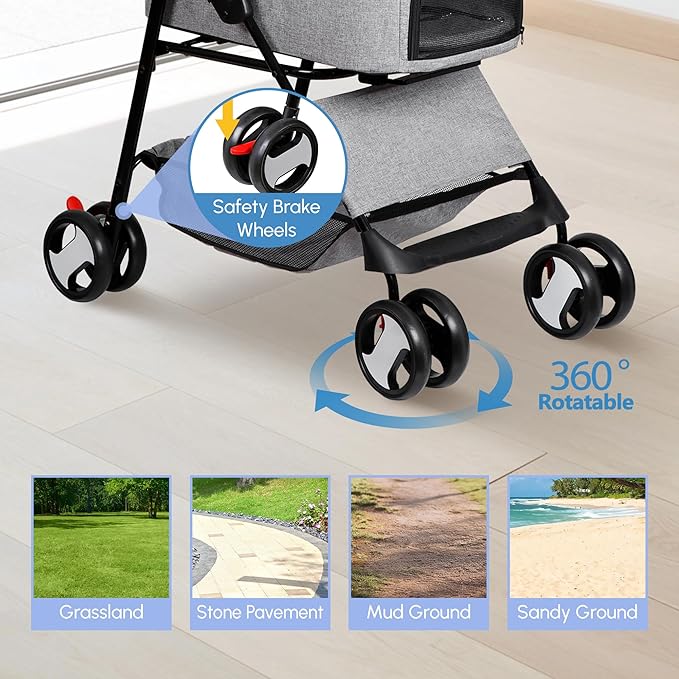 Pet Stroller 4 Wheels Dog Cat Stroller for Small Medium Dog Cats Carrier Jogger Travel Foldable Puppy with Detachable Carrier