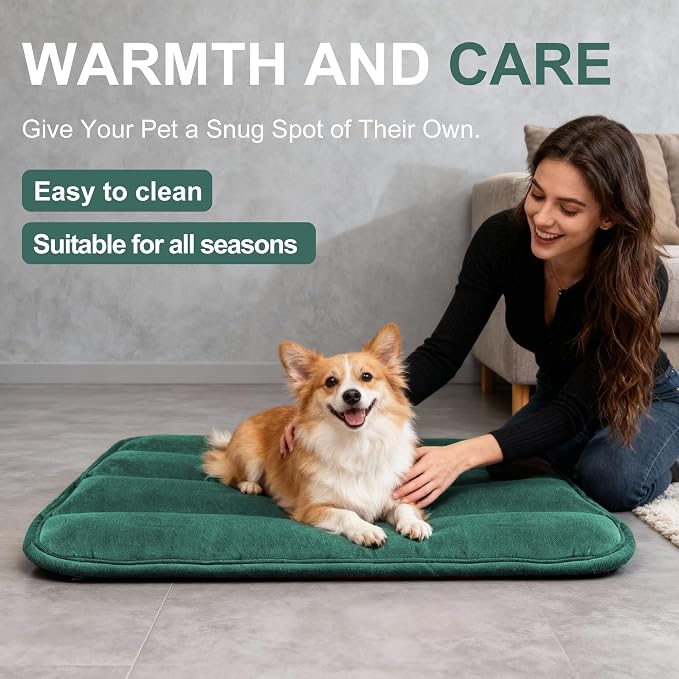 Dog Bed Mat, Reversible Dog Crate Pad with Washable Kennel Mat and Soft Foam, Flat Pet Bed for Dogs & Cats, for Crates Carriers & Travel (Green, 28" L*16" W*1.5" Th) - Image 6