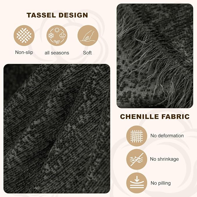 ROOMLIFE Boho Couch Covers for Sofa Washable for 2 Cushion Couch Chenille | Furniture Protector Sofa Couch Cover for Dogs, Soft Breathable Sofa Slipcover, Couch Throw Blankets with Tassels 71''X118'' - Image 3