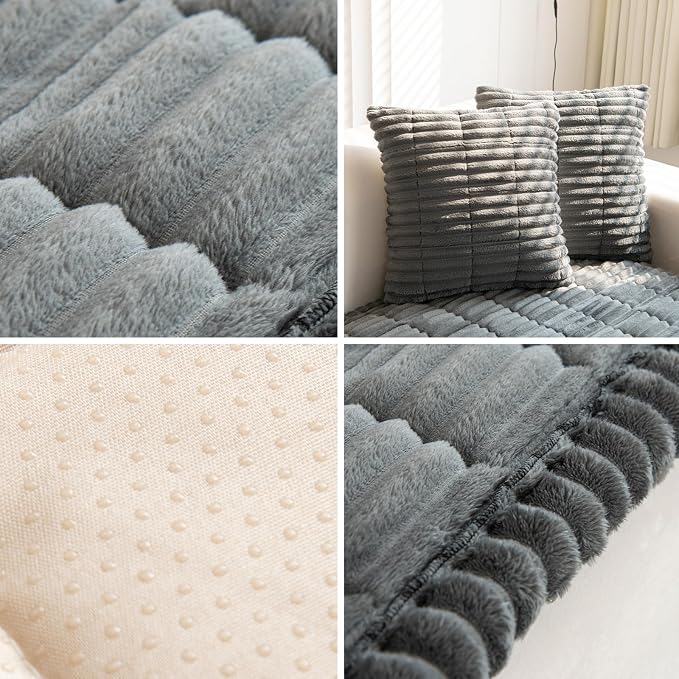 Thick Pet Couch Covers for Sofa (27.6"x70.9",Stripe Grey) | Soft Sofa Covers for 3 Cushion Couch, Machine Washable，Non Slip Sofa Cover, Flannel Dog Pet Friendly Couch Covers Protector - Image 6