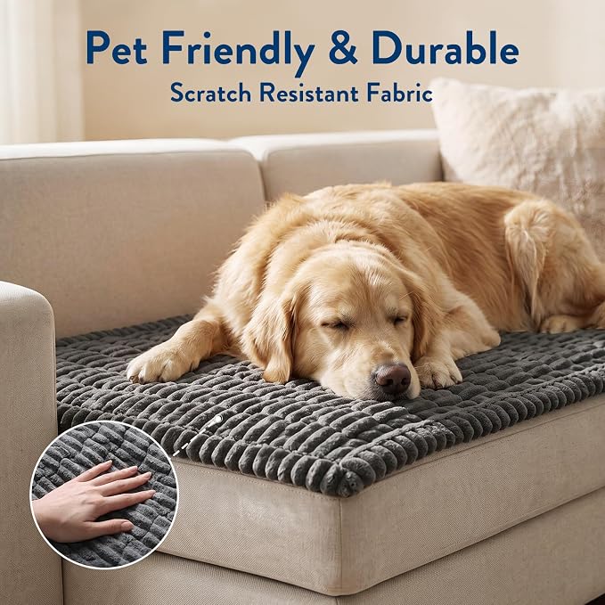 SureFit Couch Covers for Dogs,Non-Slip Washable Pet Friendly Sofa Protector | Non-Slip Paw Print Grip,Sofa Slipcovers for 3 Cushion Couch,Soft Thick Furniture Protector for Sofa Cushions(28"x83" Gray) - Image 3