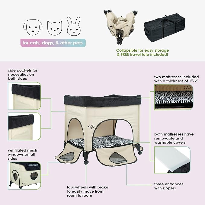 PETIQUE Bedside Lounge Pet Bed, Raised Bunk Bed for Medium Size Pets for Cats & Dogs, Zebra Vibes Design - Image 3