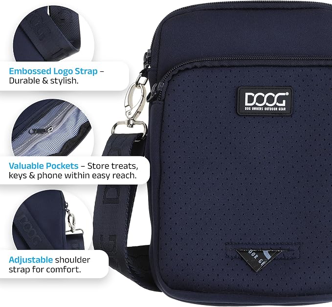 DOOG Neosport Walkie Bag - Lightweight Neoprene Dog Treat Pouch & Crossbody Shoulder Bag with Built-in Poop Bag Dispenser - Hands-Free Everyday Essentials - Navy - Image 5