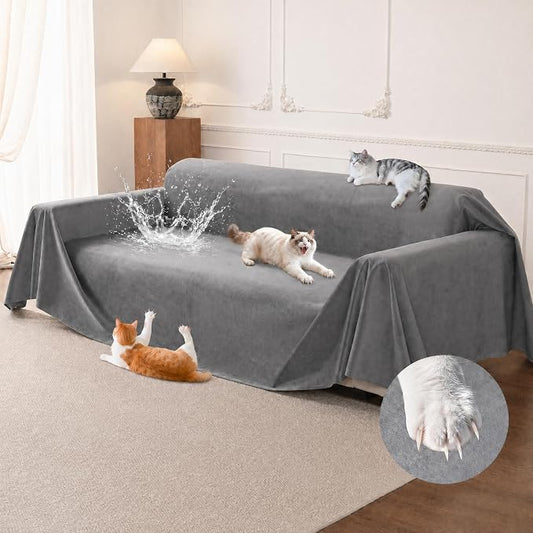 Loiion Cat Scratch Couch Cover Waterproof Sofa Cover 134"x71" | Pet-Friendly Couch Protector, Anti-Scratch & Non Slip Sofa Cover For Cats Dogs Kids, Machine Washable by Loiion