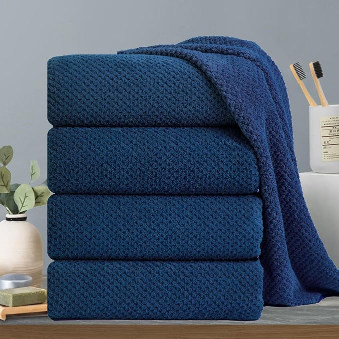 Hailea Navy Bath Towels Set 35x70 Inches - Luxury 600 GSM Oversized Bath Sheet Towel,Extra Large Microfiber - Quick Dry,Highly Absorbent,Super Soft Shower Towels Spa Hotel Bathroom Towel Set (4-Pack) by Hailea