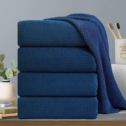 Hailea Navy Bath Towels Set 35x70 Inches - Luxury 600 GSM Oversized Bath Sheet Towel,Extra Large Microfiber - Quick Dry,Highly Absorbent,Super Soft Shower Towels Spa Hotel Bathroom Towel Set (4-Pack) by Hailea
