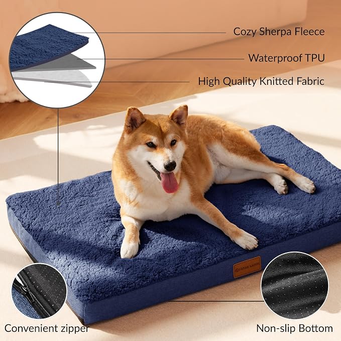 Patas Lague Orthopedic Large Dog Bed Pet Sofa Mat 48''X30'' Navy Blue | Egg-Crate Foam Dog Couch For Large Sized Dogs, Waterproof Removable Washable Cover, Soft Pet Crate Bed With Nonskid Bottom - Image 3