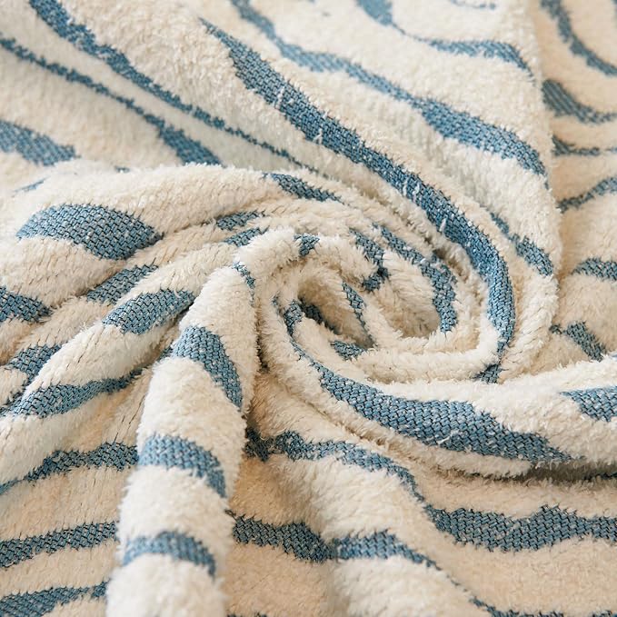 ROOMLIFE Thicked Striped Couch Cover with Tassel Blue Chenille Sofa Cover Blanket for Sectional Sofa, Soft Sofa Slipcovers for L Shaped Love Seat 2-3 Cushion Couch Anti Slip Sofa Protector, 71"x134" - Image 3