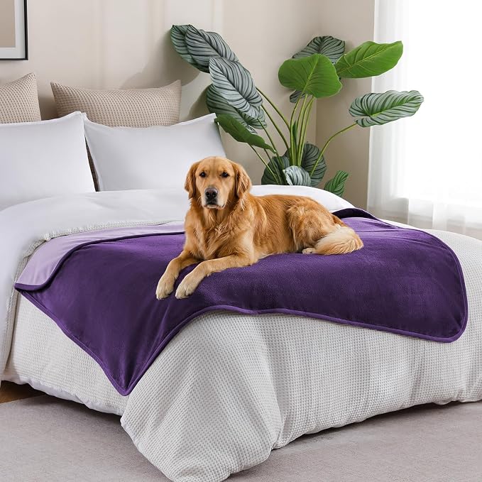 Waterproof Blanket 40"x60" for Adults, Reversible Waterproof Bed Cover for Dogs Cats Pets, Soft Leakproof Blanket for Bed Couch Sofa Furniture Protector, Dark Purple/Light Purple - Image 3
