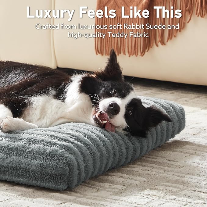 FURTIME Washable XL Dog Bed for Extra Large Dogs, Deluxe Dog Crate Beds | Comfy Fluffy Kennel Pad Anti-Slip Pet Sleeping Mat, Machine Washable Dogs Pillow, 44"x32"x4", Gray - Image 3