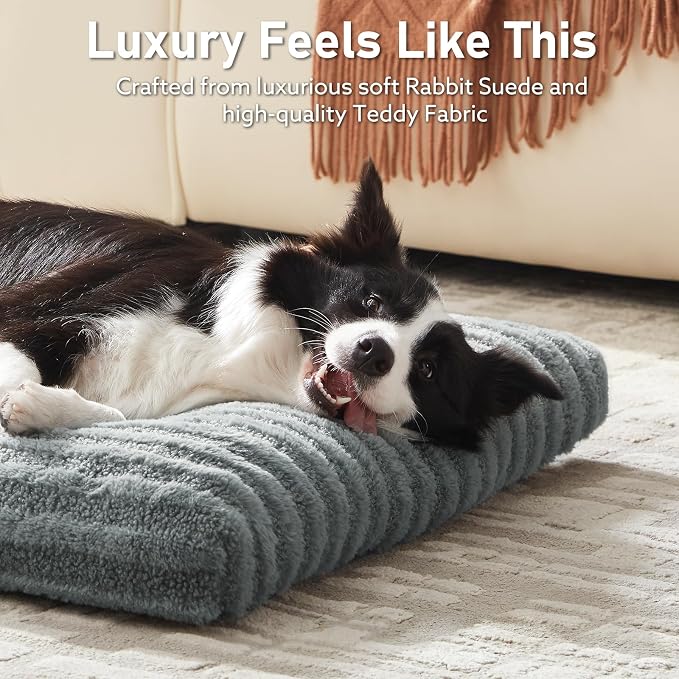 FURTIME Washable Dog Bed Medium Size Dogs, Deluxe Dog Crate Beds | Comfy Fluffy Kennel Pad Anti-Slip Pet Sleeping Mat, Machine Washable Dogs Pillow, 29"x21"x3", Gray - Image 3