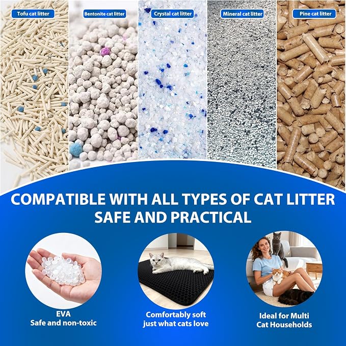 Cat Litter Box Mat Double Layer Trapping Mat Easy-Clean Waterproof Urine Proof(Black 35x24in) - Image 5