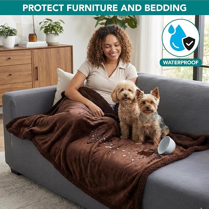 PetAmi Waterproof Dog Blanket for Couch, Pee Proof Fleece Reversible Pet Throw, Furniture Protector for Bed Sofa Kennel, Soft Washable Cover for Small Medium Dog Puppy Cat, 29x40 Brown Sherpa - Image 2